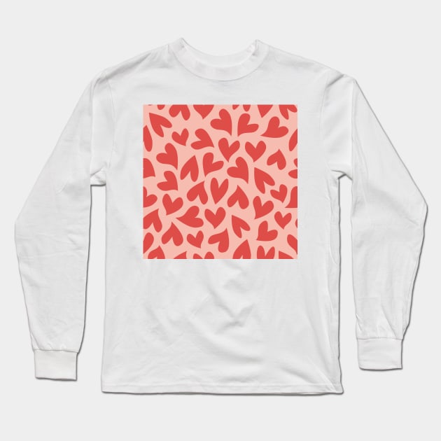 Seamless red hearts pattern Long Sleeve T-Shirt by kallyfactory